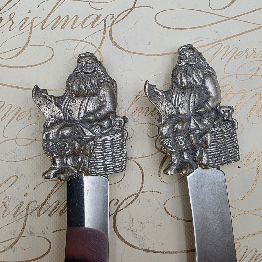 Santa Sheffield England Cheese Butter Appetizer Spreader Knife‎ Set Christmas 5"